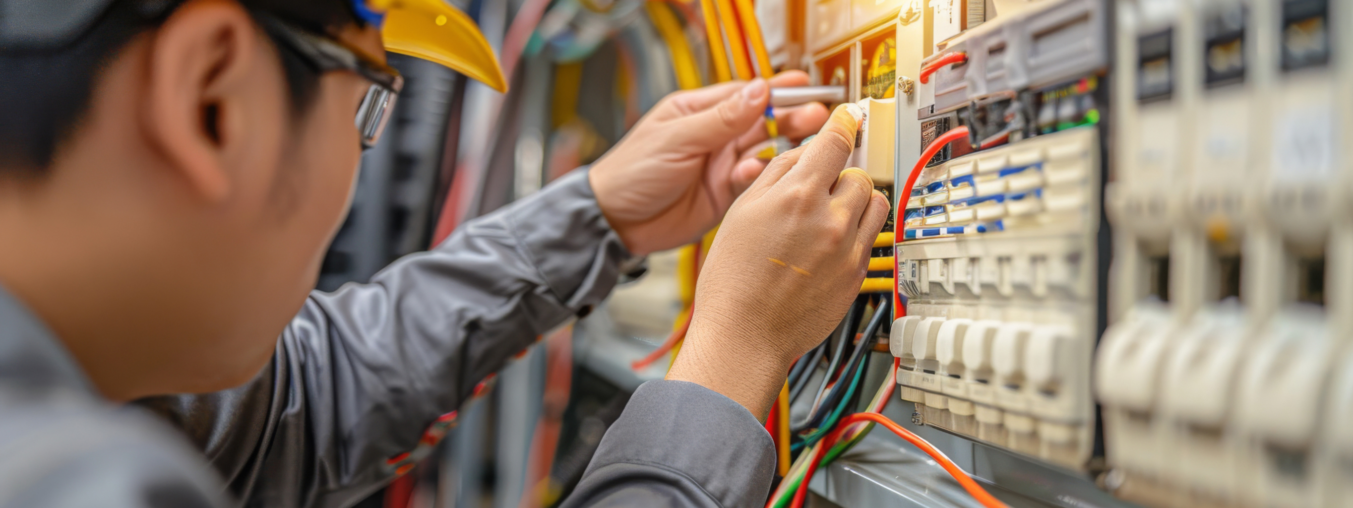 電気版で作業する男性